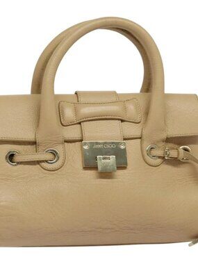 Jimmy Choo Hand Bag Leather Beige Gold Auth bs28764